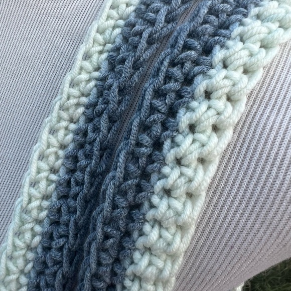 Blue, Grey, White & Teal Crochet Acrylic Market Bag Handmade - Picture 3 of 3